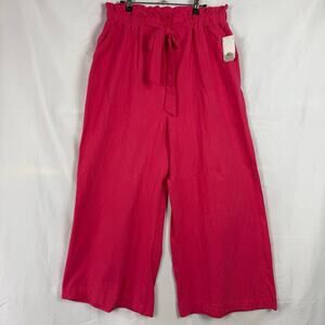 BP. Hot Pink Cotton High Waist Wide Leg Loose Fit Belted Paper Bag Pants NWT XL